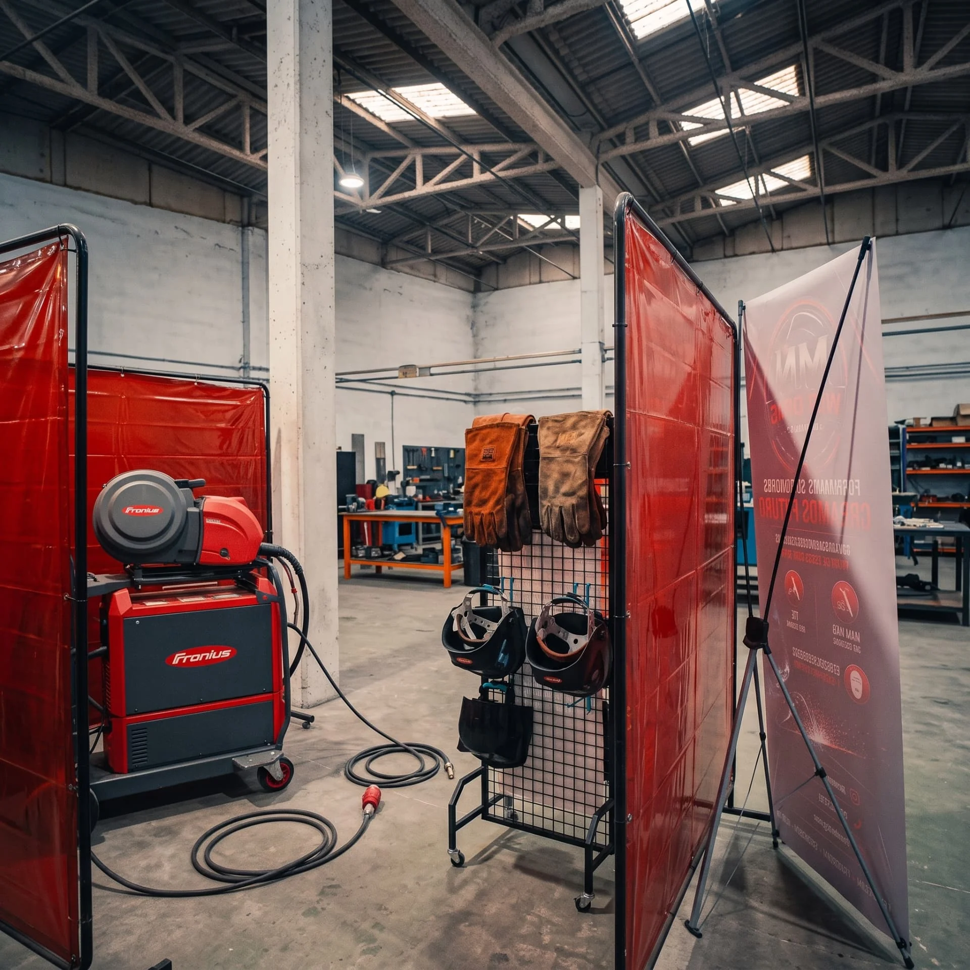 Cabina de soldadura real con equipo Fronius en el taller de MN Welding Academy
